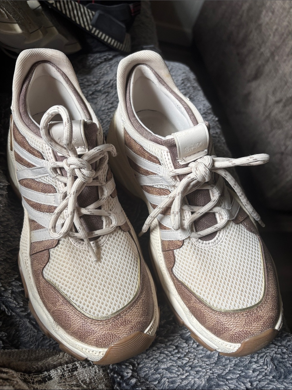 Coach Women's Cream and Brown Athletic Sneakers
